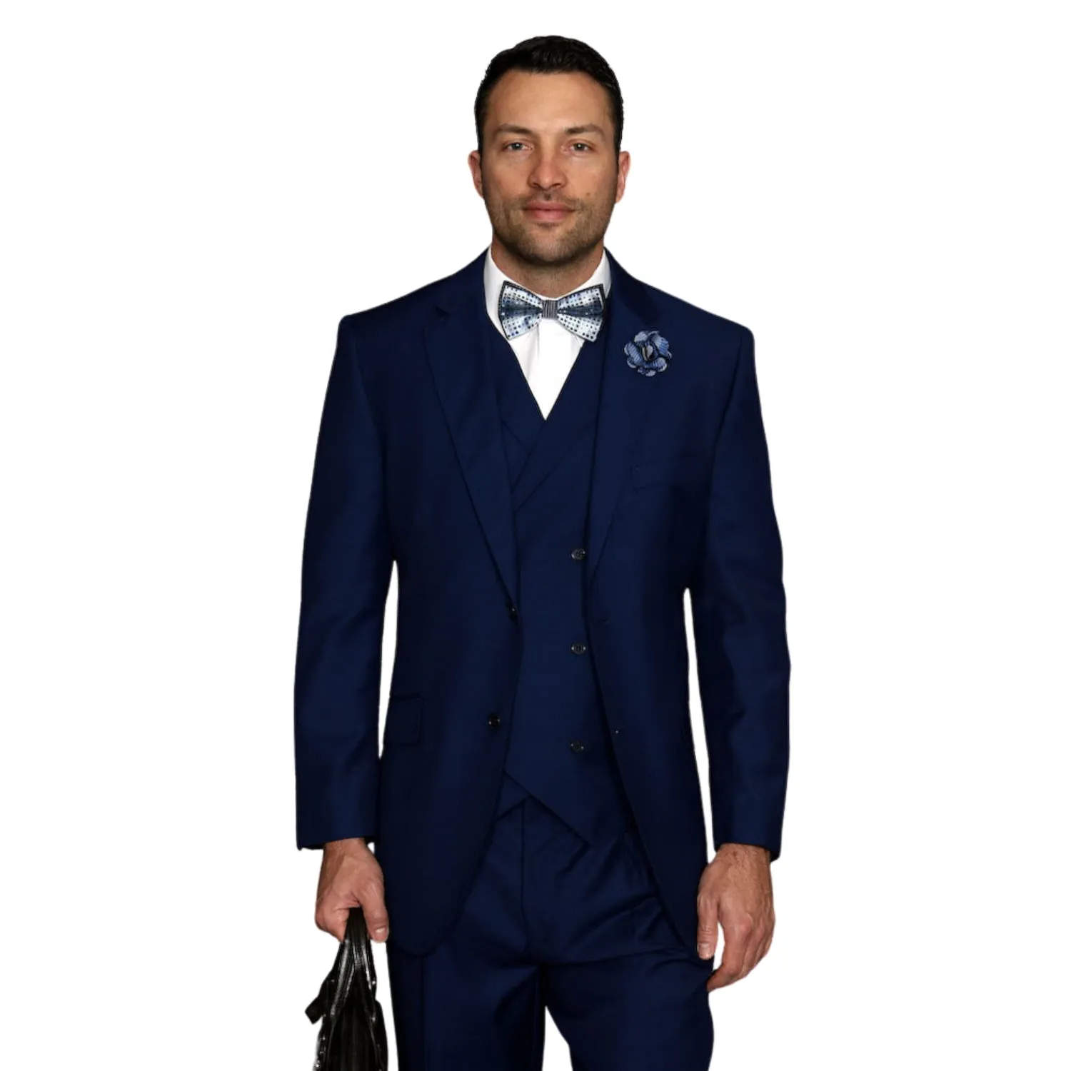 LunarLuxe Collection: Sapphire 3-Piece Suit with Double-Breasted Vest and Pleated Pants - Classic Fit