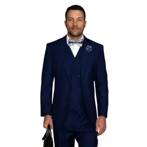 LunarLuxe Collection: Sapphire 3-Piece Suit with Double-Breasted Vest and Pleated Pants - Classic Fit