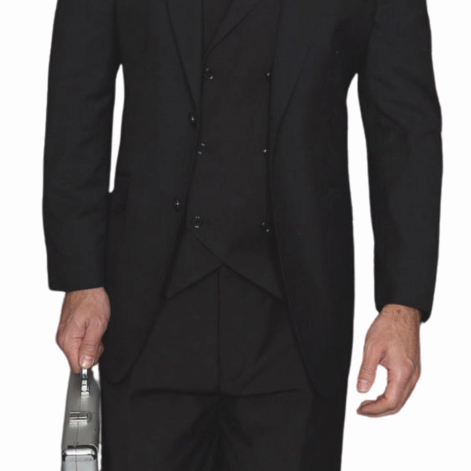 LunarLuxe Collection: Black 3-Piece Suit with Double-Breasted Vest and Pleated Pants - Classic Fit