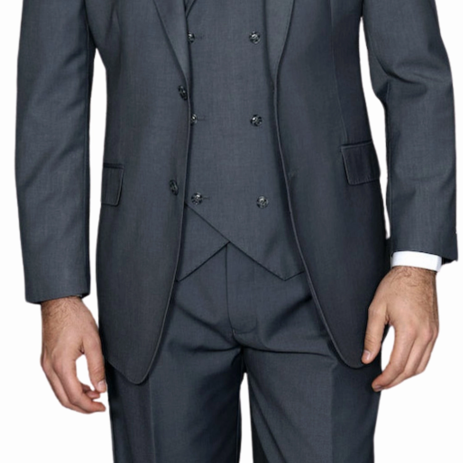 LunarLuxe Collection: Charcoal 3-Piece Suit with Double-Breasted Vest and Pleated Pants - Classic Fit