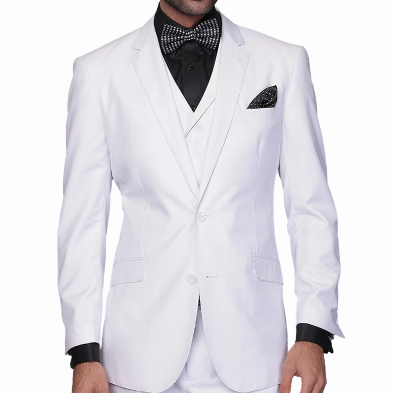 LunarLuxe Collection: White 3-Piece Suit with Double-Breasted Vest and Pleated Pants - Classic Fit