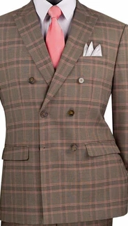 Luxelito Collection: Brown 2 Piece Glen Plaid Double Breasted Modern Fit Suit