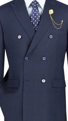 LuxLands Collection: Navy 2 Piece Glen Plaid Double-Breasted Regular Fit Suit