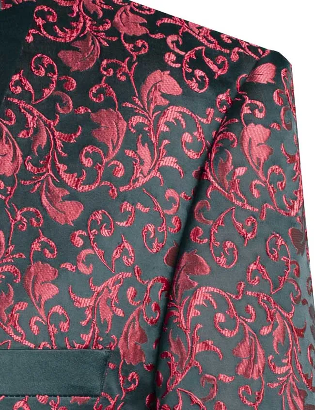 Luxnova Collection: Red Jacquard Print Shawl Lapel Blazer – Regular Fit