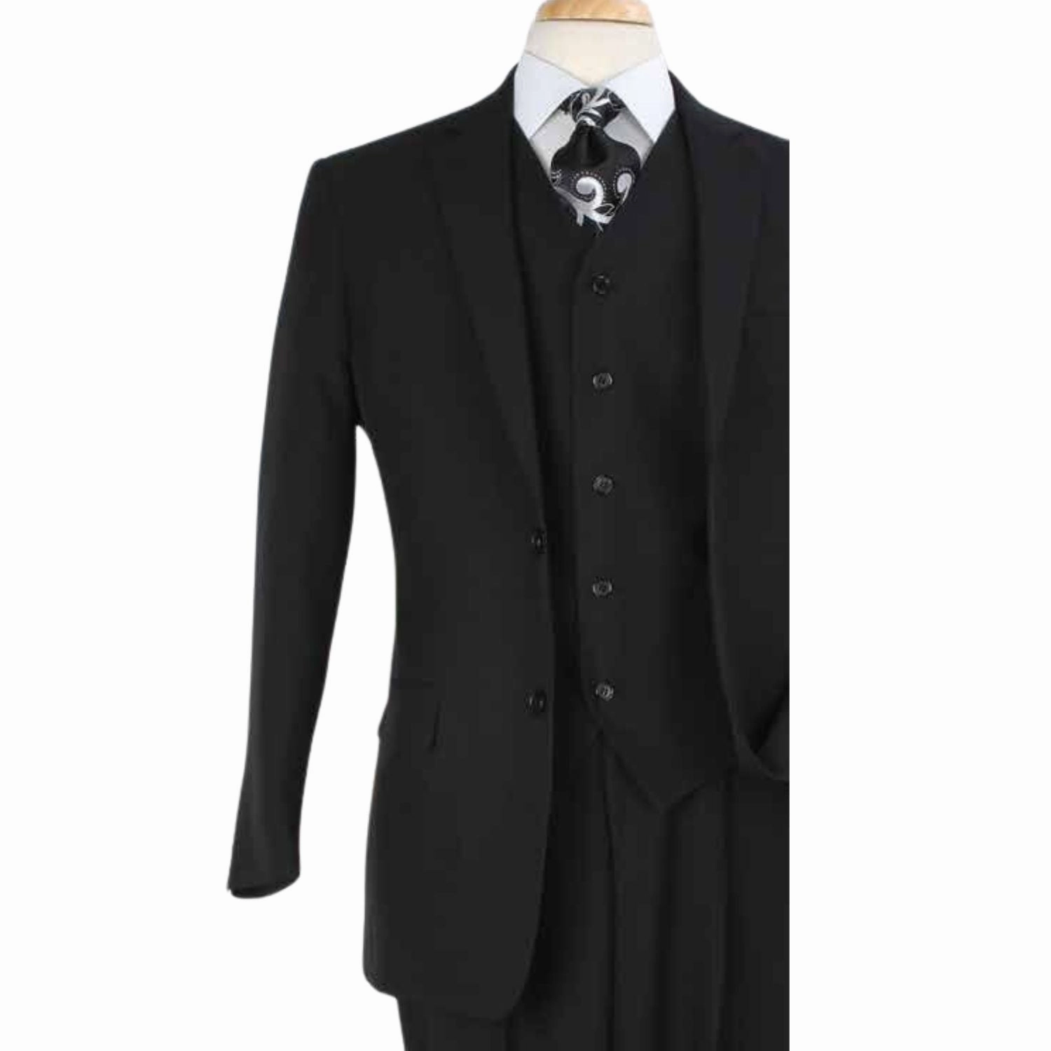 Luxury Wool Feel Black Classic Fit 3-Piece Suit Set with Vest