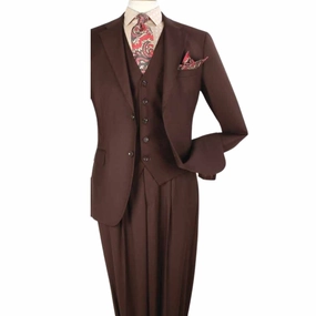 Luxury Wool Feel Brown Classic Fit 3-Piece Suit Set with Vest