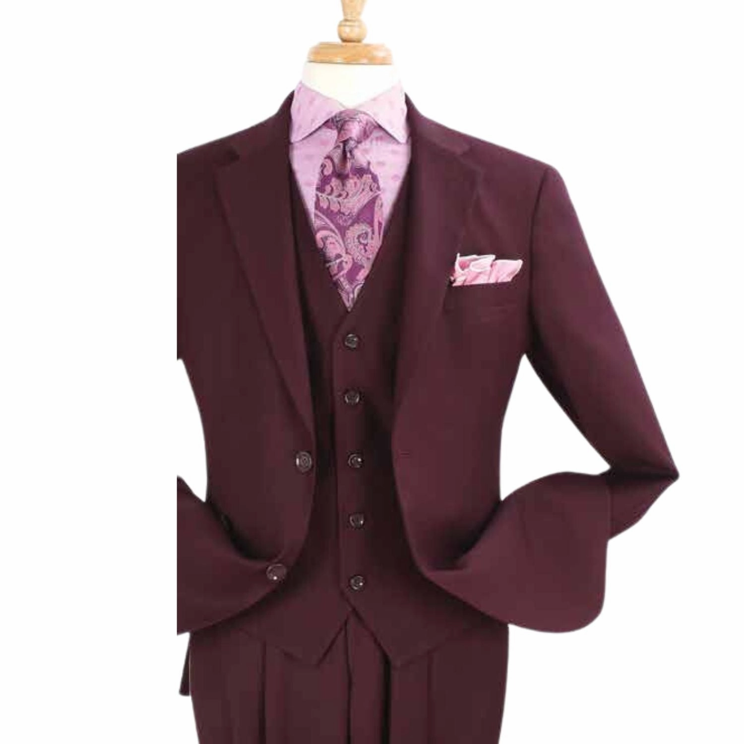 Luxury Wool Feel Burgundy Classic Fit 3-Piece Suit Set with Vest