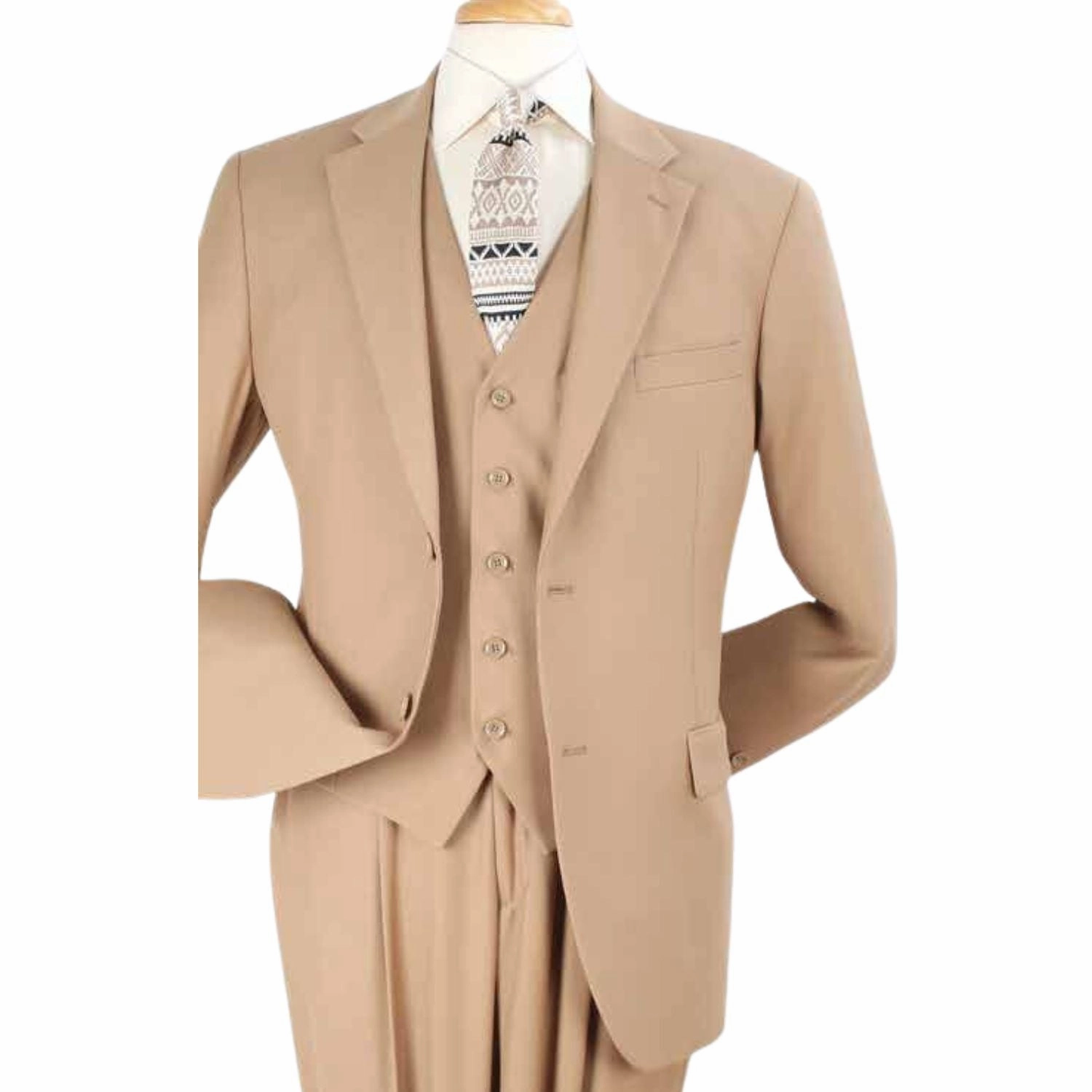 Luxury Wool Feel Camel Classic Fit 3-Piece Suit Set with Vest