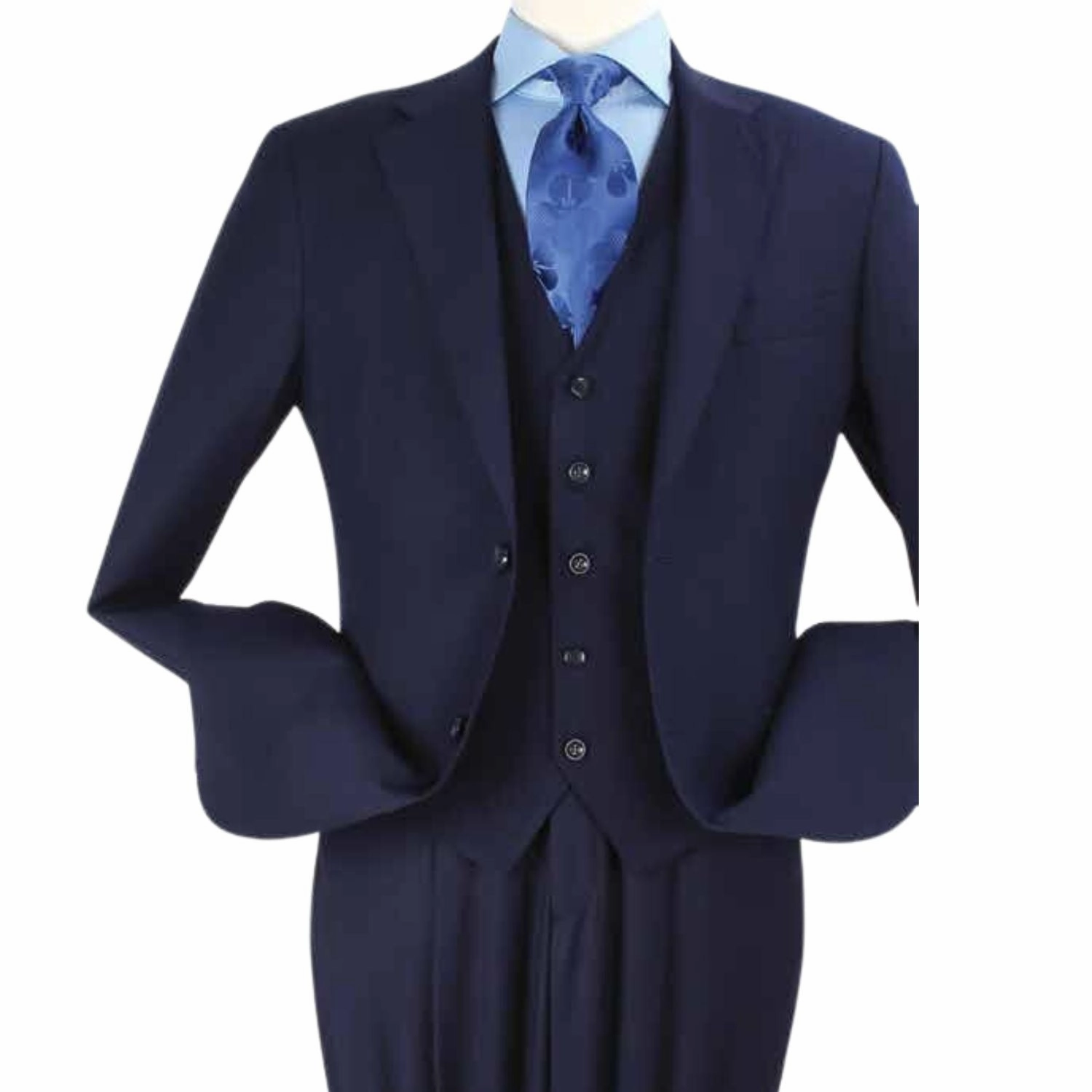 Luxury Wool Feel Navy Classic Fit 3-Piece Suit Set with Vest
