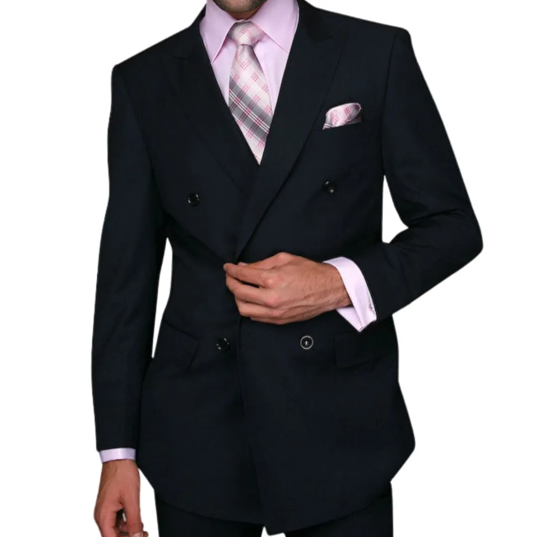 Lyra Collection: Navy Double-Breasted Regular Fit Suit with Pleated Pants