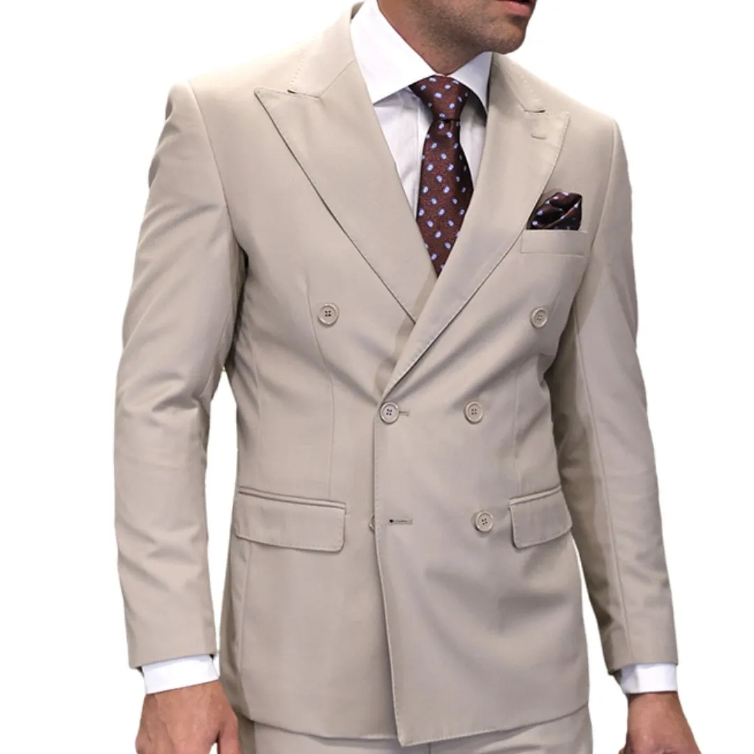 Lyra Collection: Tan Double-Breasted Regular Fit Suit with Pleated Pants