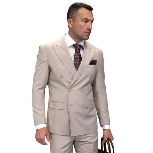 Lyra Collection: Tan Double-Breasted Regular Fit Suit with Pleated Pants