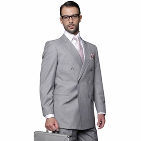 Lyra Collection: Grey Double-Breasted Regular Fit Suit with Pleated Pants
