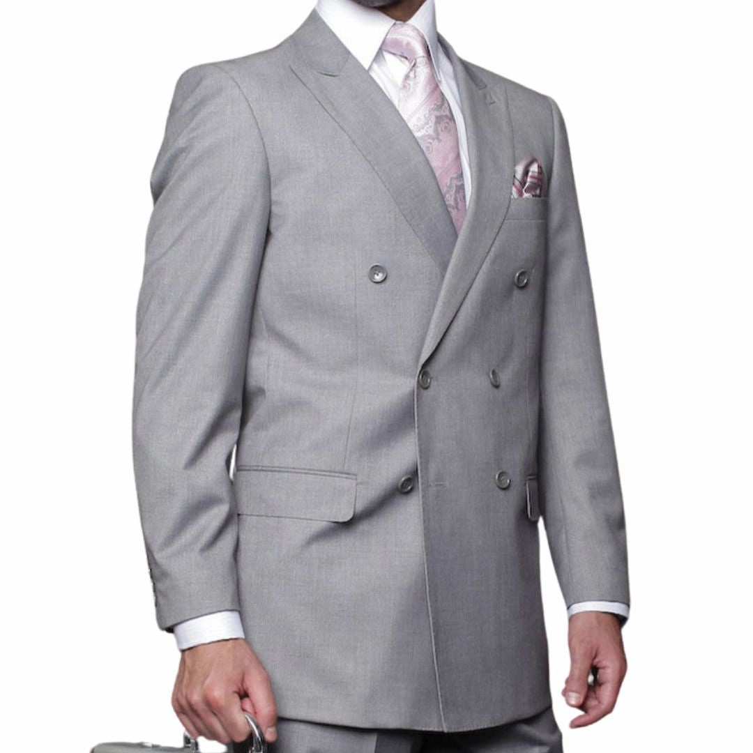 Lyra Collection: Grey Double-Breasted Regular Fit Suit with Pleated Pants
