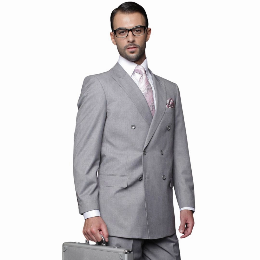 Lyra Collection: Grey Double-Breasted Regular Fit Suit with Pleated Pants