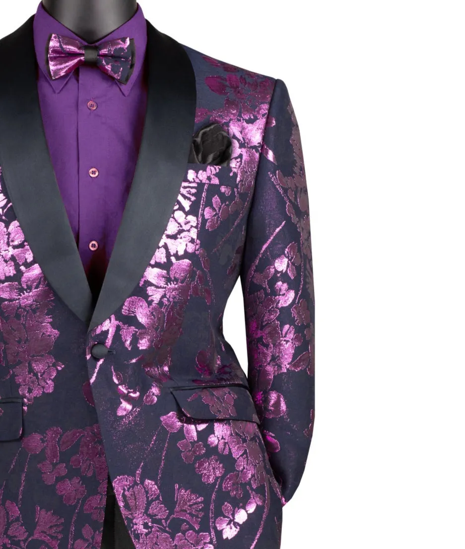 Maia Collection: Lavender Floral Jacquard Slim Fit Blazer