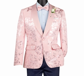 Maia Collection: Pink Floral Jacquard Slim Fit Blazer