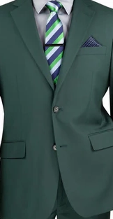 Marquis Collection: Hunter Green 2 Piece Solid Color Single Breasted Regular Fit Suit