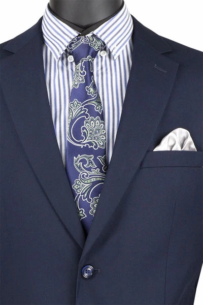 Marquis Collection: Navy 2 Piece Solid Color Single Breasted Regular Fit Suit