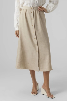 Melaney High Waisted Beige Button Skirt
