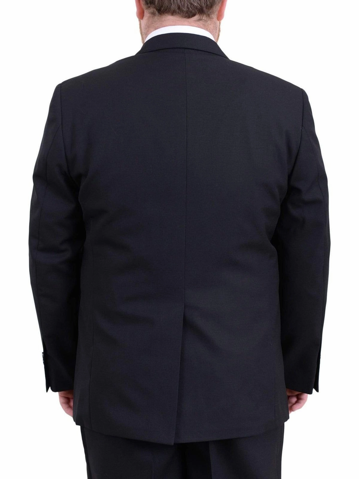 Men's Arthur Black Executive Portly Fit Black Striped 2 Button 2 Piece Wool Suit