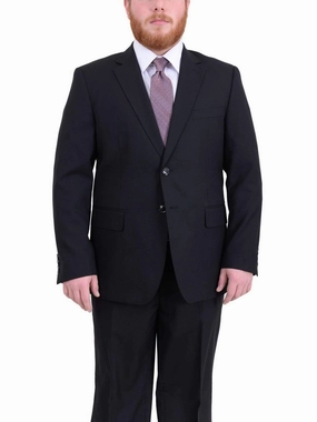Men's Arthur Black Executive Portly Fit Black Striped 2 Button 2 Piece Wool Suit