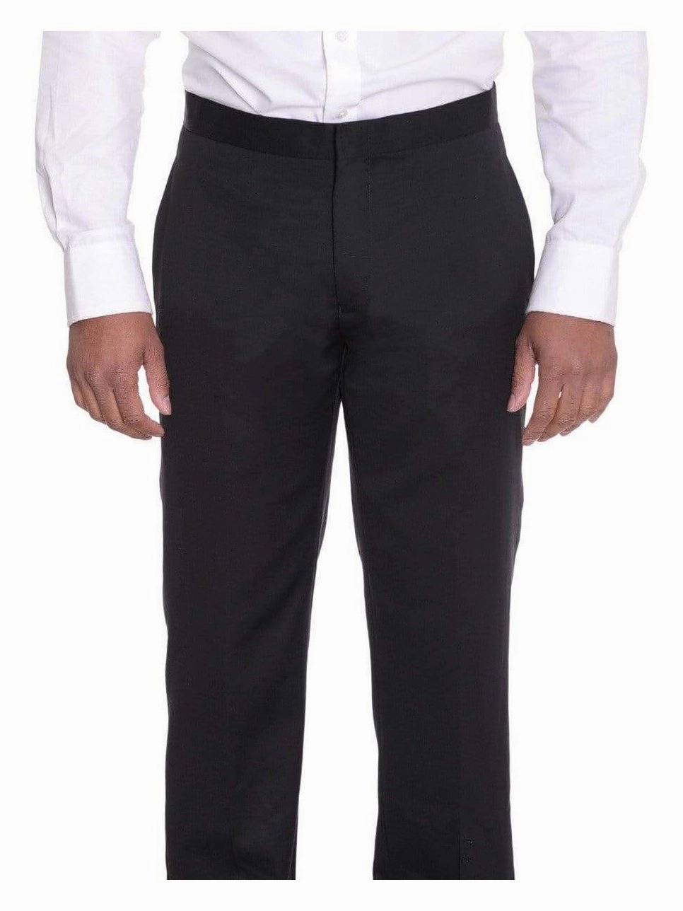 Men's Classic Fit Solid Black Two Button 100% Wool Formal Tuxedo Suit