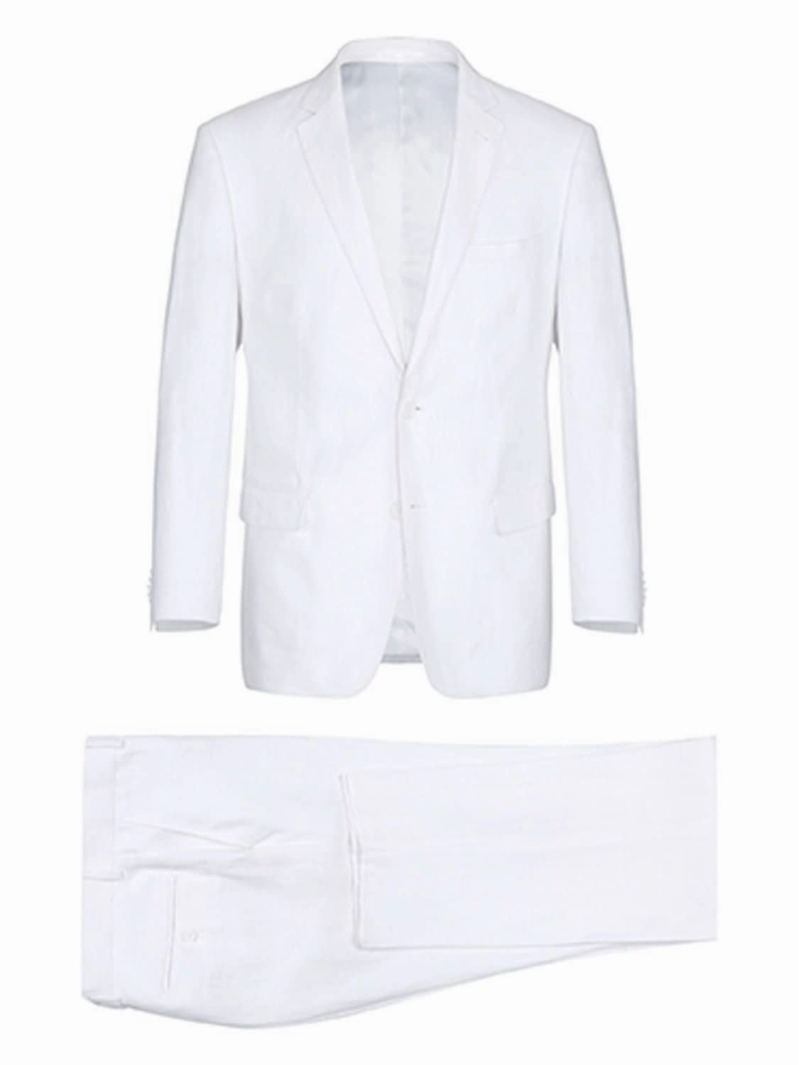 Men's Notch Lapels White Solid Linen Suits