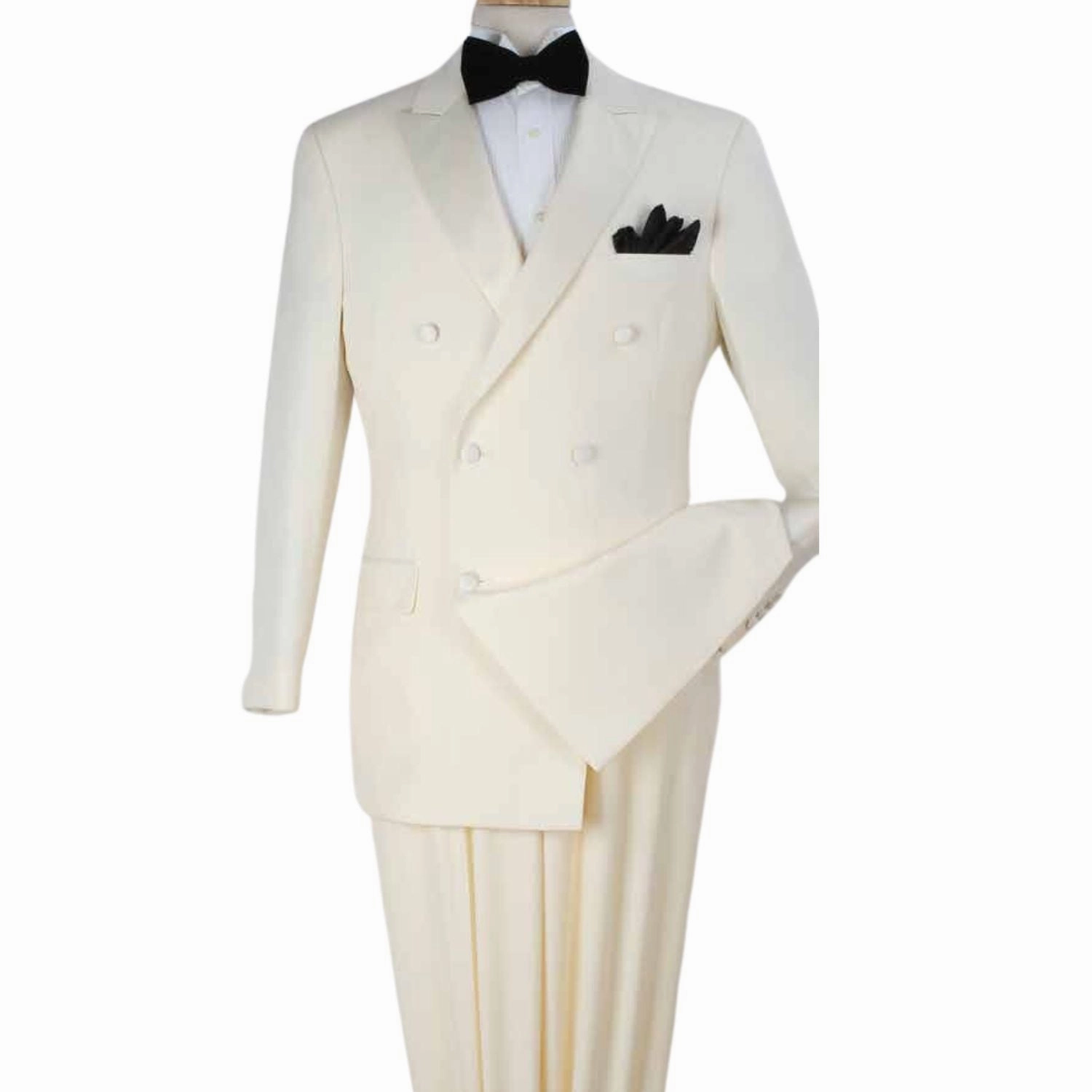 Men's Off White Modern Fit Double-Breasted Luxury Wool-Feel Tuxedo