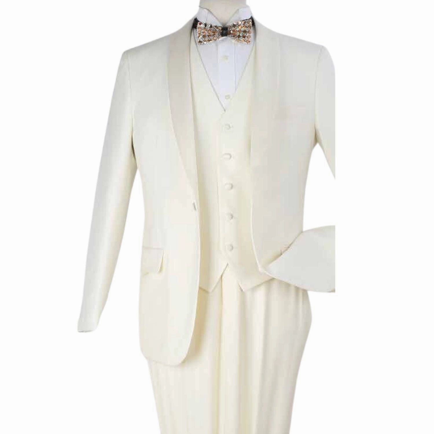 Men's Off-White Modern Fit One-Button Luxury Wool-Feel Suit