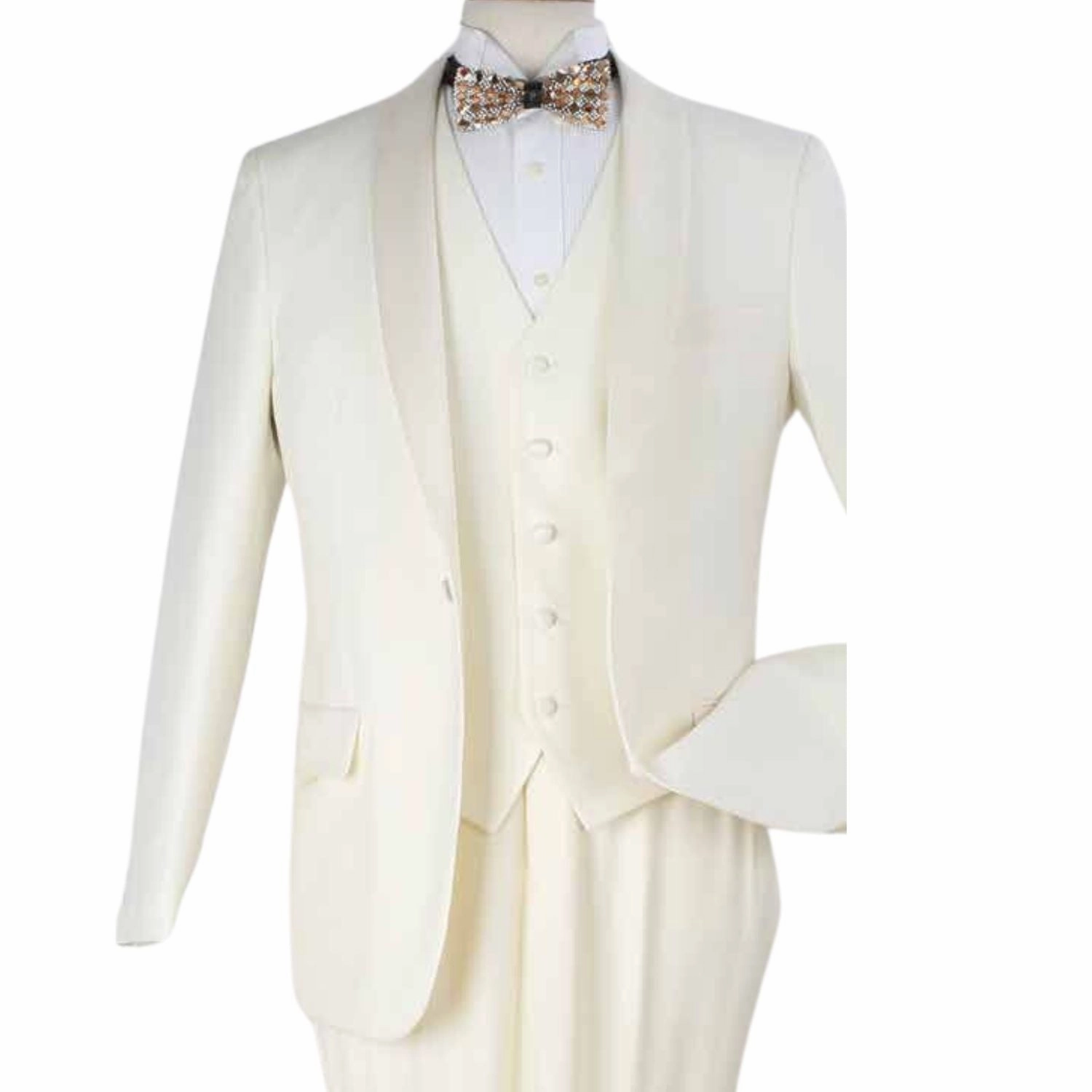 Men's Off-White Modern Fit One-Button Luxury Wool-Feel Suit