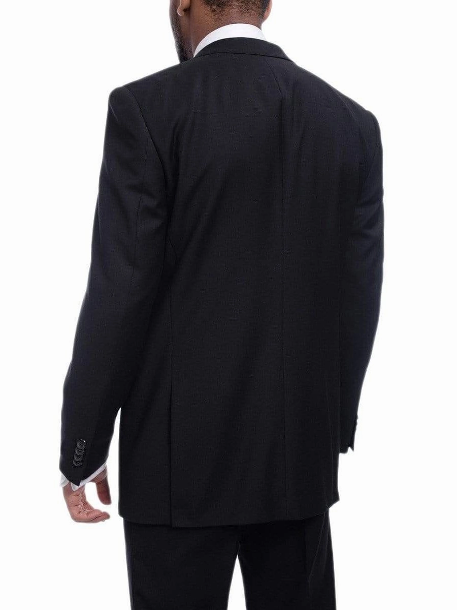 Men's Raphael Classic Fit Solid Black Two Button 3 Piece 100% Wool Vested Suit