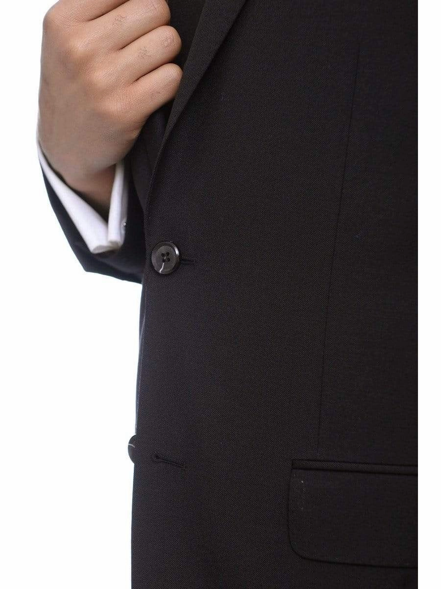 Men's Raphael Classic Fit Solid Black Two Button 3 Piece 100% Wool Vested Suit