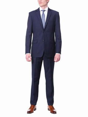 Men's Raphael Regular Fit Solid Blue Two Button 2 Piece Suit Jacket & Pants