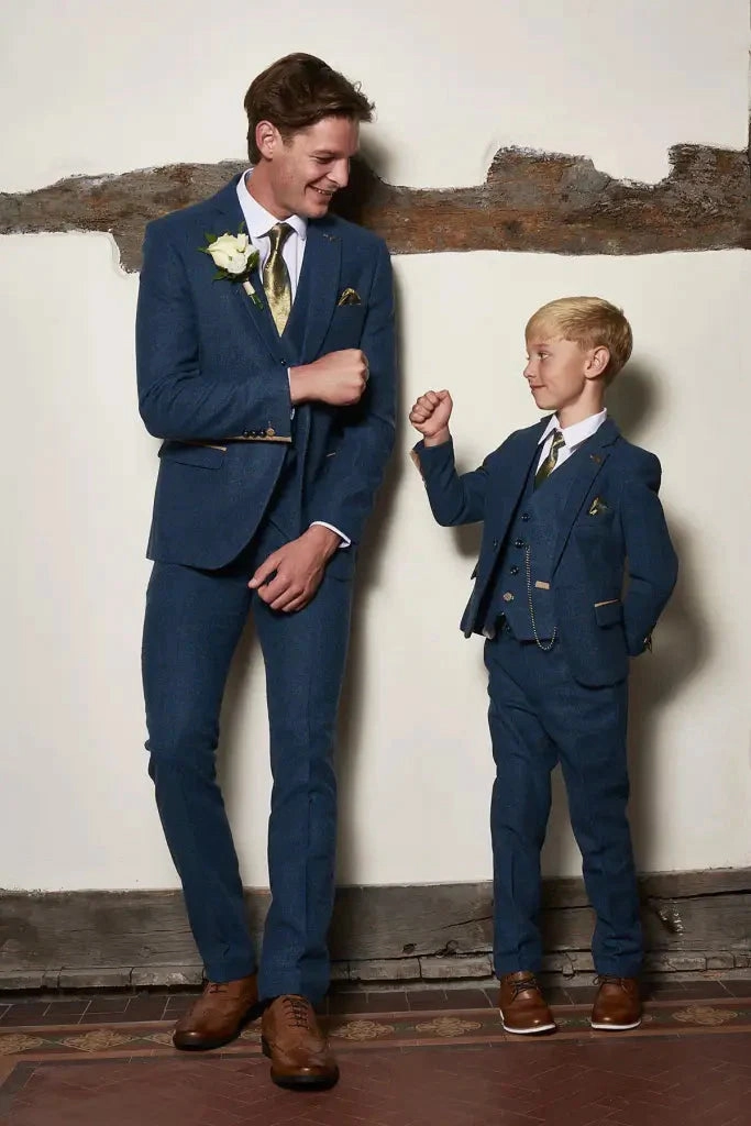 Men's Three-Piece Suit Dion Blue Herringbone