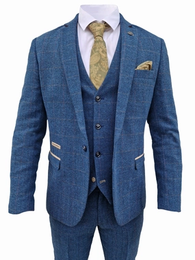 Men's Three-Piece Suit Dion Blue Herringbone