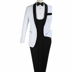 Men's White Modern Fit 3-Piece Luxury Wool-Feel Suit