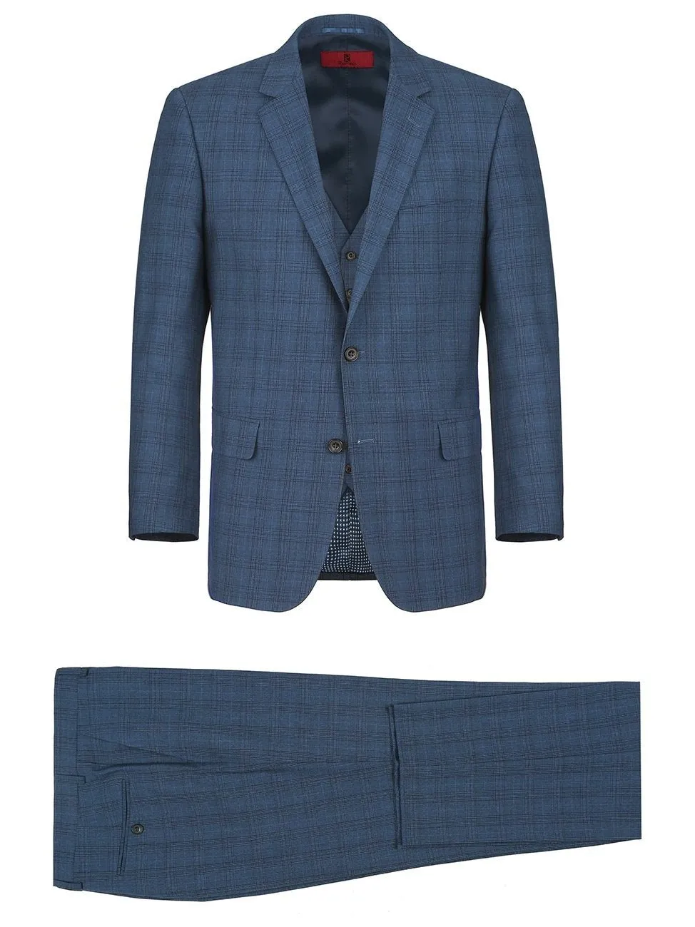 Men's 3-Piece Classic Fit Single Breasted Windowpane Suit