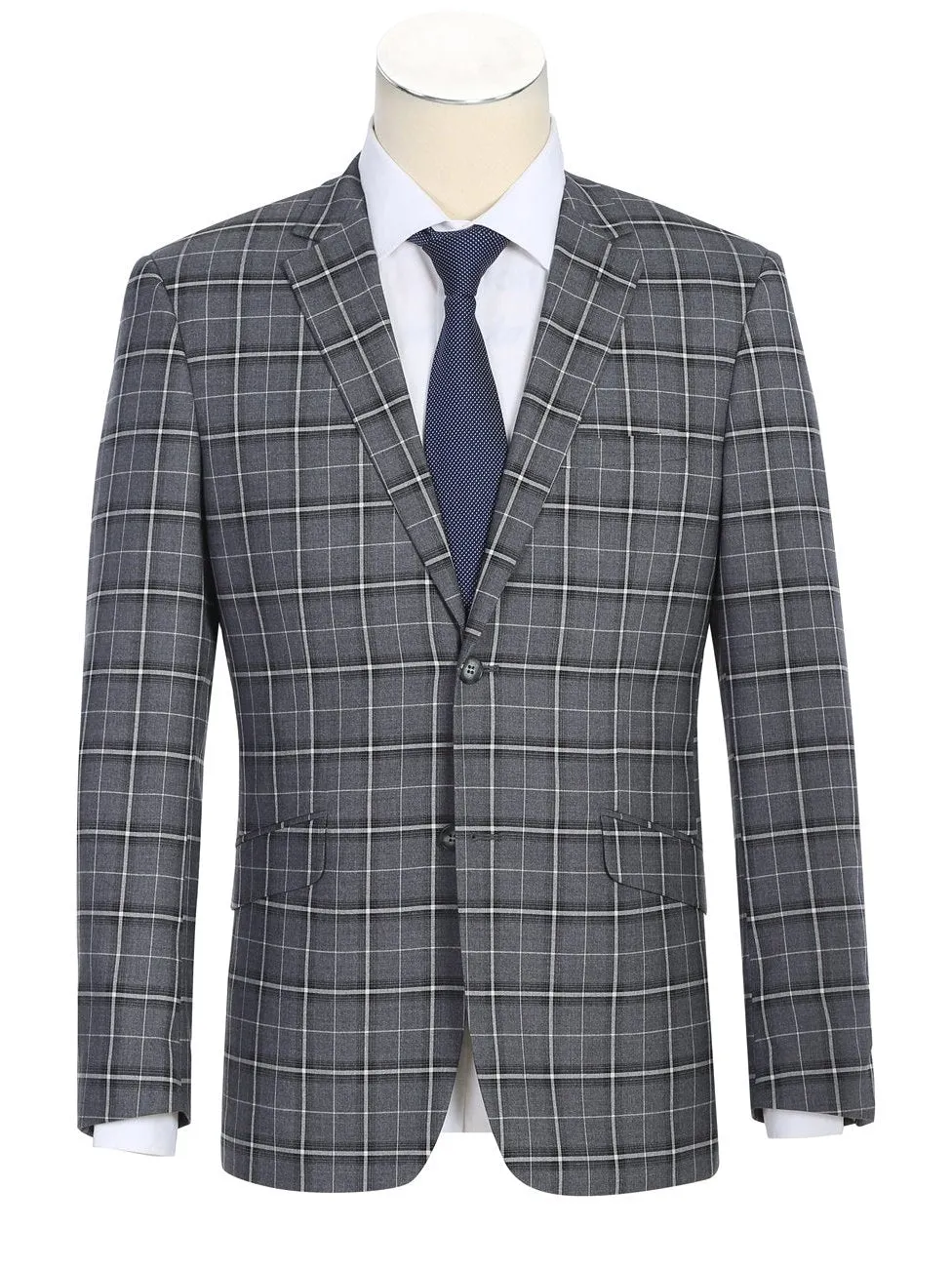 Men's Classic Fit Single Breasted Grey & White Check Suits