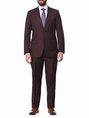 Mens Big & Tall Classic Fit Two Button 100% Wool Wrinkle Resistant Suit - Solid Brown