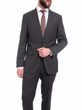 Mens Extra Slim Fit Gray Texured Two Button Wool Suit