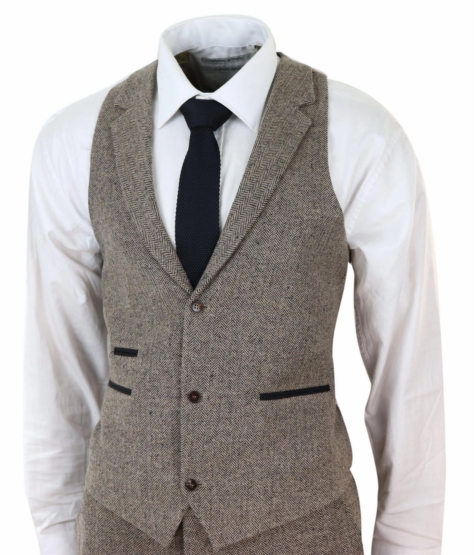 Mens Oak Brown 3 Piece Tweed Suit Vintage Harringbone 1920s Retro Peaky Blinders