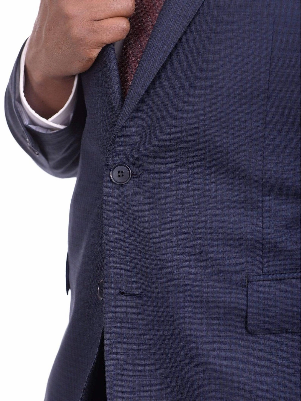 Mens Slim Fit Navy Blue Check Two Button Wool Suit
