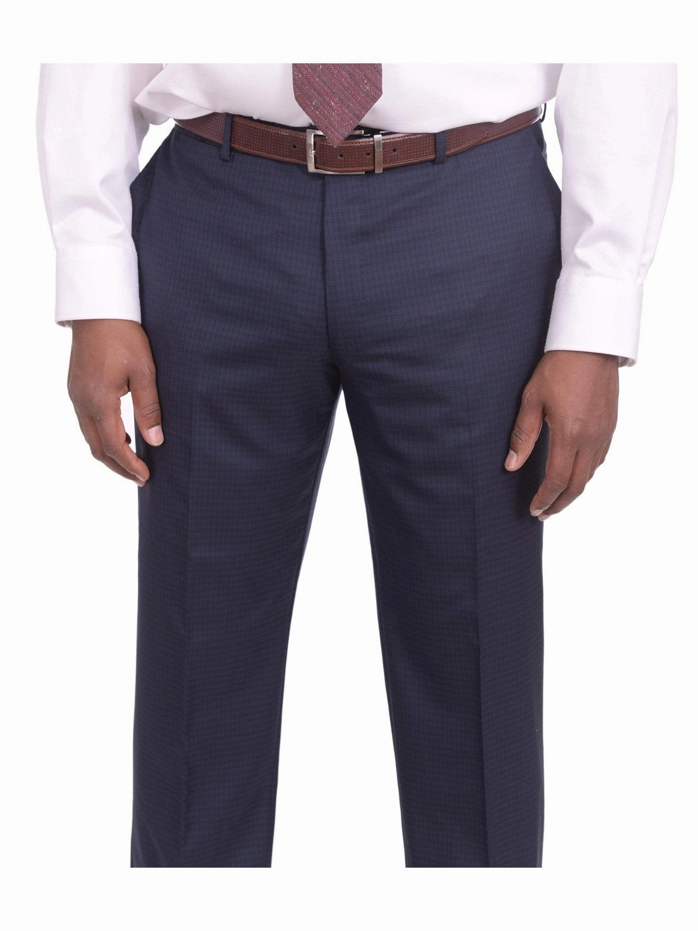 Mens Slim Fit Navy Blue Check Two Button Wool Suit