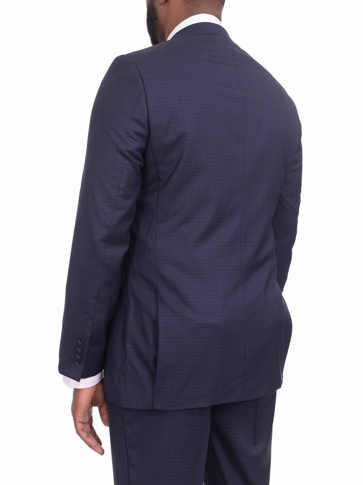 Mens Slim Fit Navy Blue Check Two Button Wool Suit