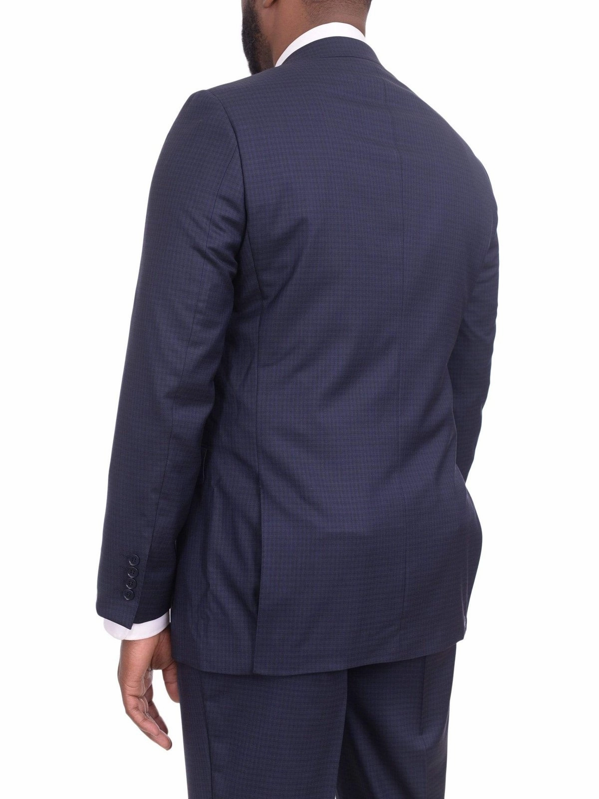 Mens Slim Fit Navy Blue Check Two Button Wool Suit