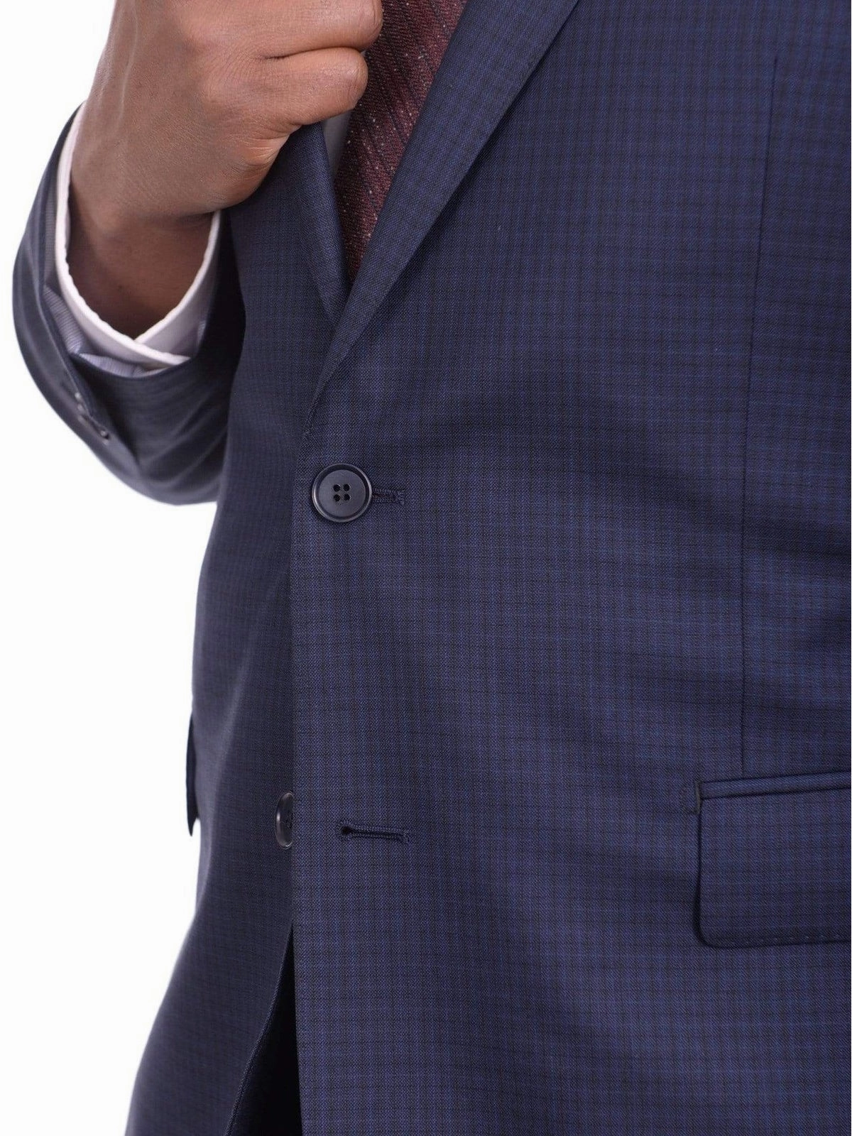 Mens Slim Fit Navy Blue Check Two Button Wool Suit