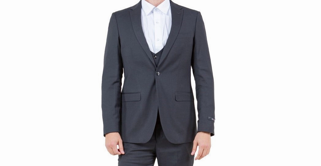 Midas Collection: Ultra Slim Three-Piece Suit with Peak Lapel in Dark Grey