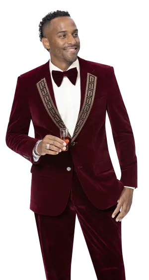 Mimas Collection: Burgundy Two Piece Velvet Fashion Suit