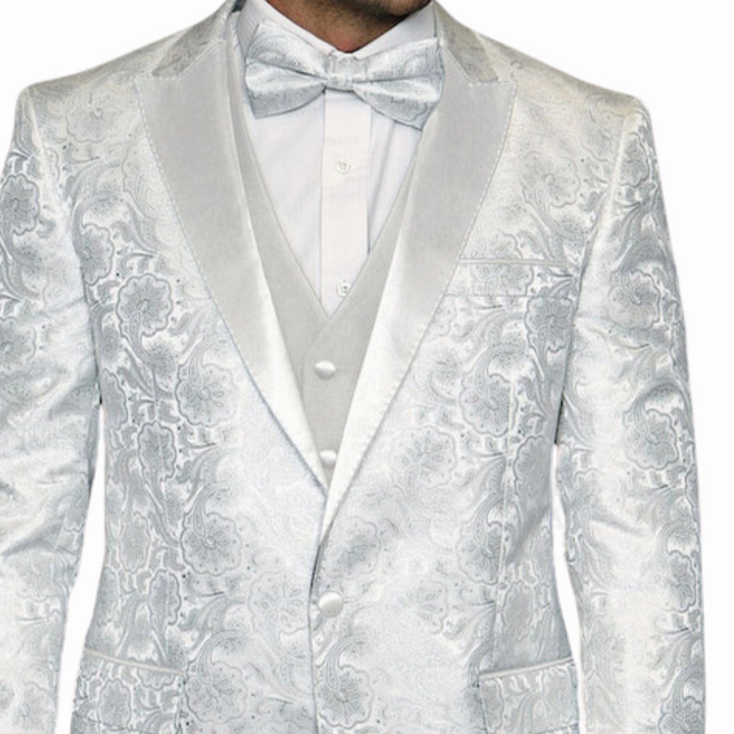 Mirthmere Collection: 3-Piece White Tuxedo with Matching Bow Tie